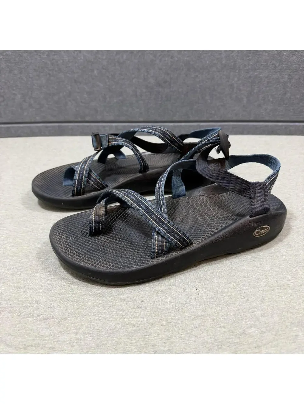 Chaco Z/2 Classic Black Blue Adjustable Strap Men Size 12 Toe Loop Hiking Sandal